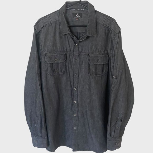Rock & Republic Other - Rock & Republic Button-Up Shirt Mens XXL Dark Gray Denim Casual Long Sleeve